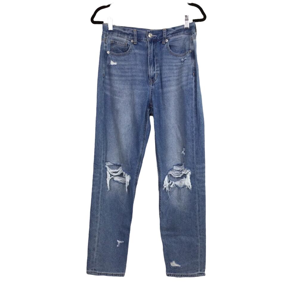 American Eagle Mom Jean 90s Grunge Streetwear Light Wash Distressed High Rise 6